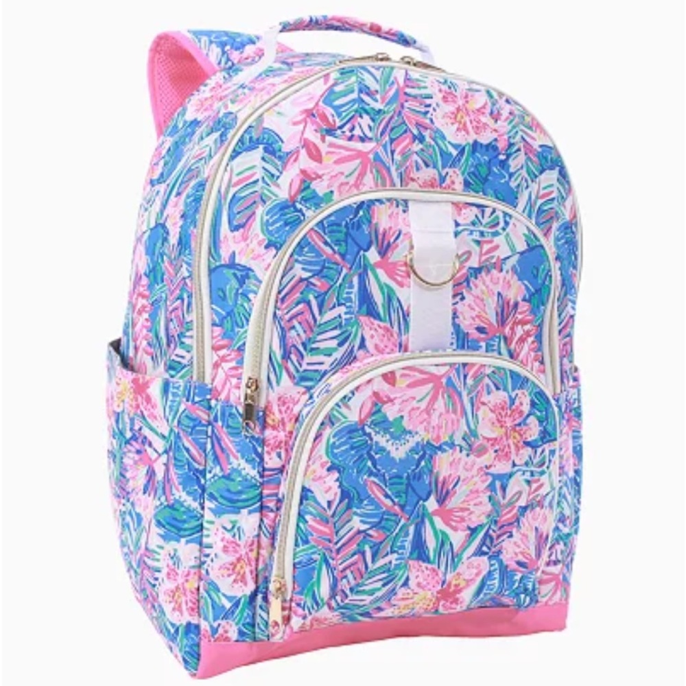 Lilly Pulitzer X Pottery Barn Teen Pink Large Backpack Bag NWT Water bottle.